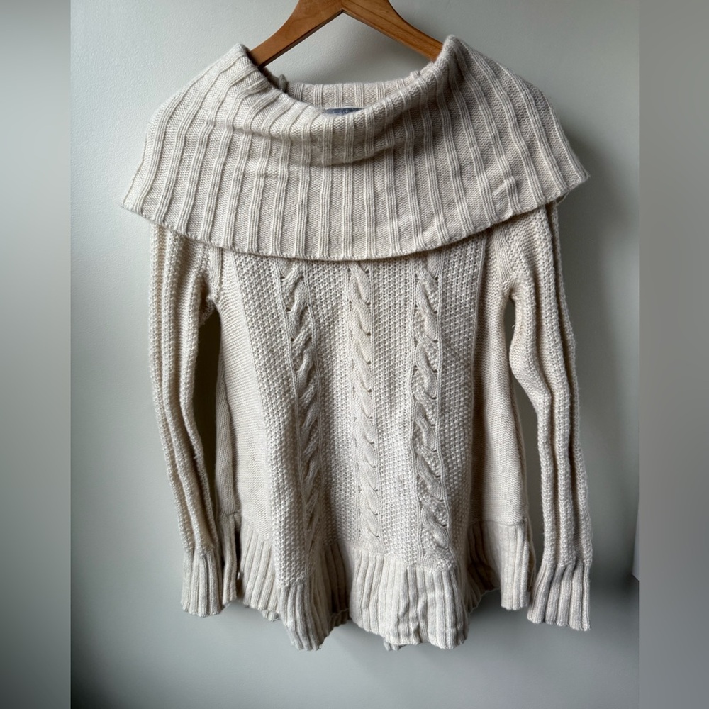 SMARTWOOL Crestone Tunic Sweater Cabled Cowl Wool Fishmerman Cozy Cream XS
